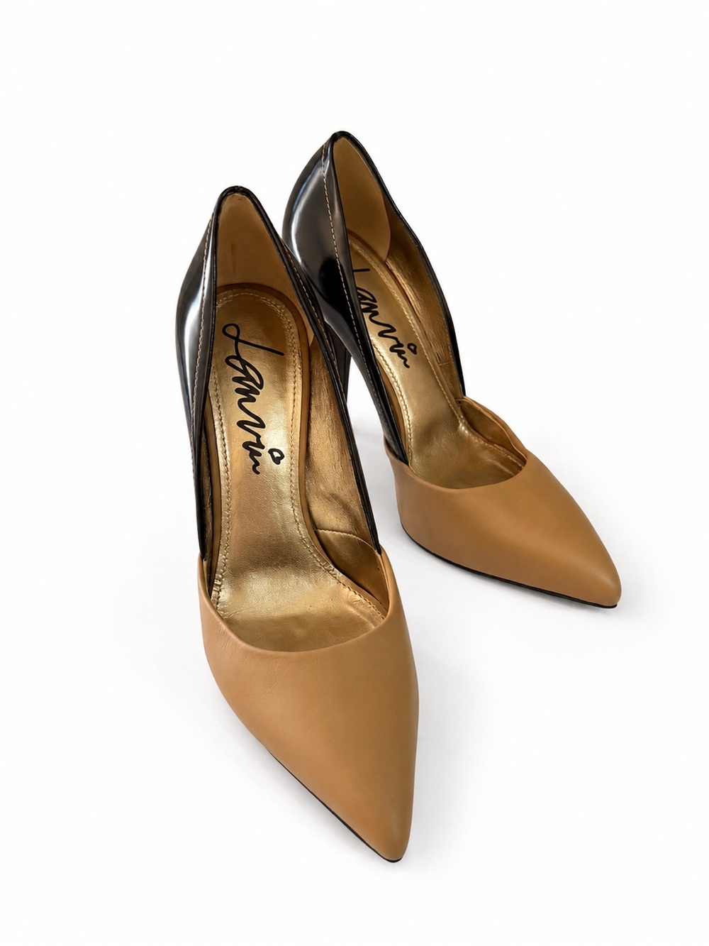 Lanvin Black & Tan Pointed Toe Pumps, stiletto heels. IT 37, US 6.5-7